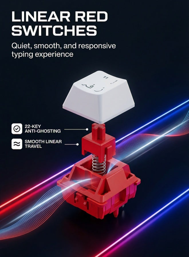 AOR Esports Keyboard, gaming keyboard, red axis, Arabic keycap, Arabic keyboard, 12 RGB scrolling lighting effect, Type-C interface, 61 compact key design, wired keyboard, white keyboard - Image 5